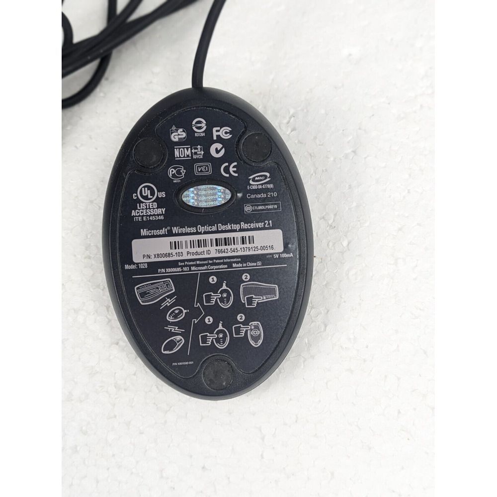 Microsoft USB Wireless Optical Desktop Receiver 2.1 Model 1028 X800685-103‎ - Picture 5 of 8